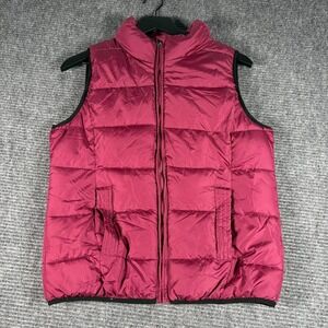 RuffHewn Puffer Vest Women Medium Maroon Excellent Quilted Zip Up Mock Neck